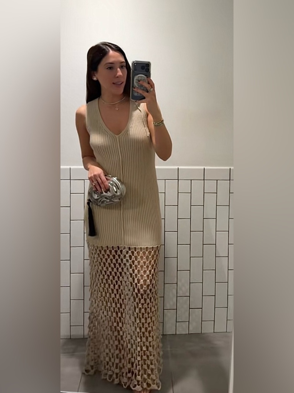 H&M Beige Knit Maxi Dress with Crochet Hem - Picture 9 of 11